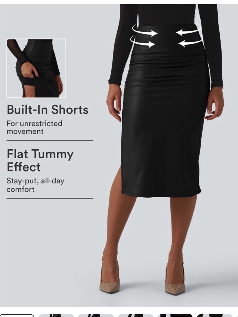 HALARA Black Midi Pencil Skirt with Built-In Shorts
